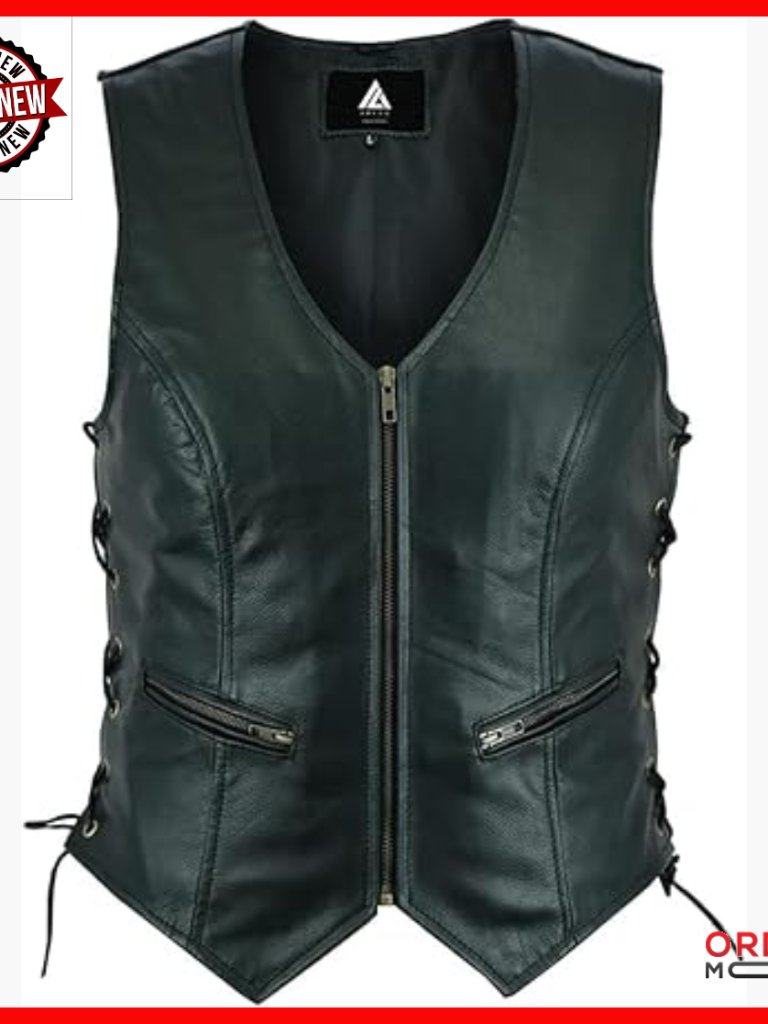 Genuine Cowhide Leather Vest Side Lace Biker Waistcoat Multi Pockets